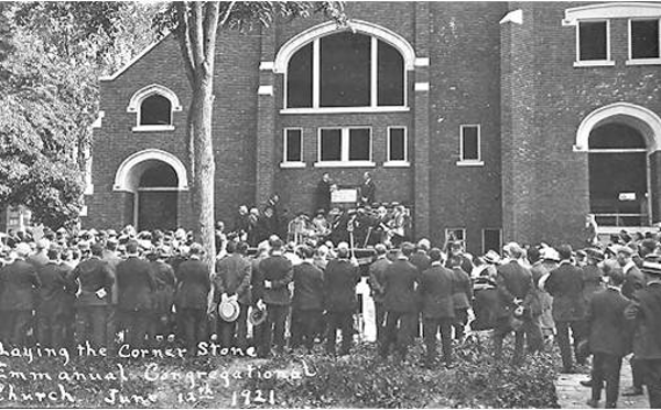 Historic picture of front of church ‘laying the corner stone 1921
